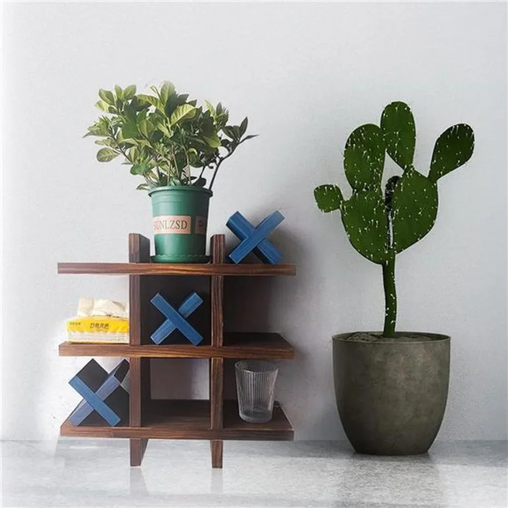 Pine Wood Tic-Tac-Toe Toilet Paper Holder Stand for Bathroom